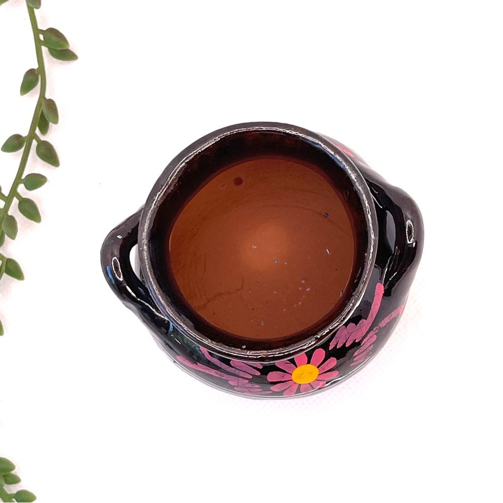 Miniature Mexican Clay Pots Hand-Painted Floral Folk Art set of 2 - Picture 3 of 11